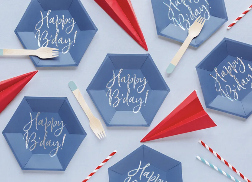 Тарілочки Happy Birthday сині 744847249641 фото