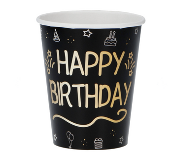 Стаканчики Happy Birthday чорні з золотом 703852651202 фото