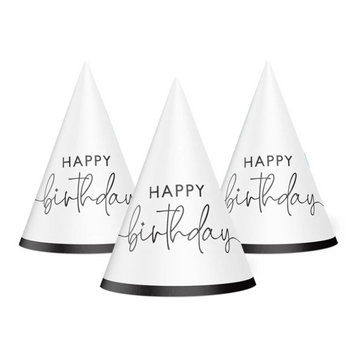 Святковий ковпачок Білий з чорним "Happy Birthday"  64637958228954 фото