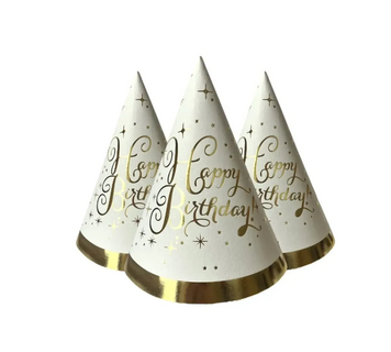 Святковий ковпачок Білий з золотими зірочками  Happy Birthday 52667795258836 фото