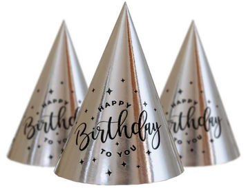 Святковий ковпачок Срібний з чорним Happy Birthday 618654925789163 фото