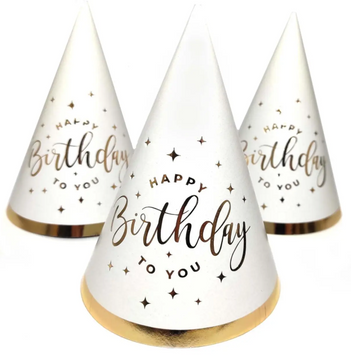 Святковий ковпачок Білий з золотом Happy Birthday 893548328742 фото